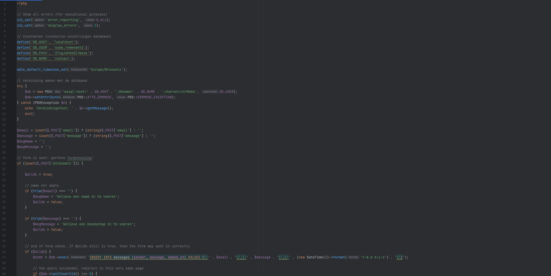 code voor een contactpagina